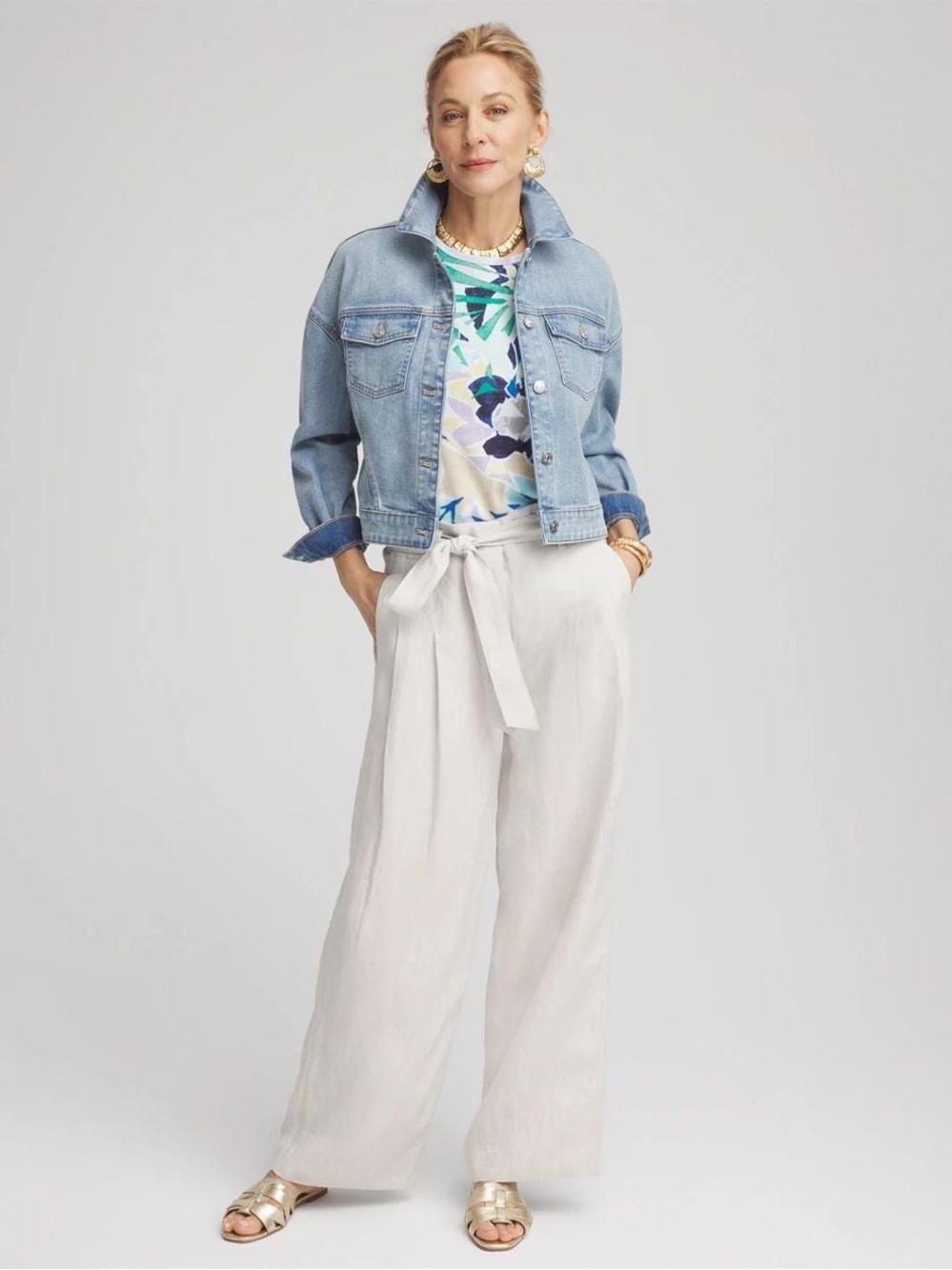 Chico’s Hollywood Waist Belted Linen Pleated Wide Leg Pants Size 8P
